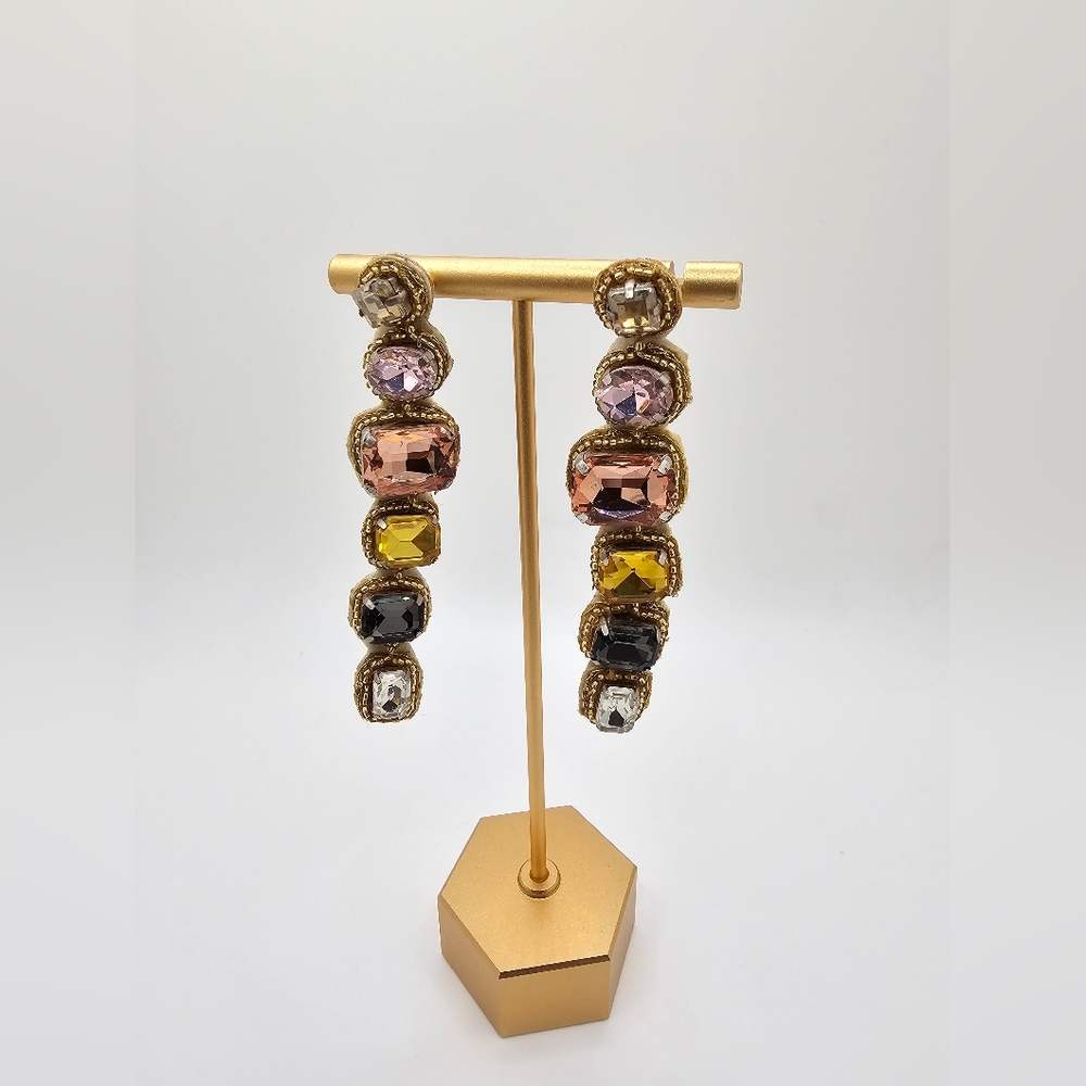 Womens Multicolor Dangle Faux Crystal Earrings Gold Tone Fashion Jewelry Prom